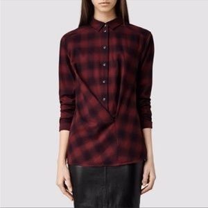 AllSaints Kayla Plaid Snap Button Crossover Top Size 6